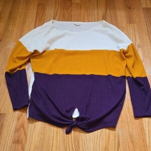 BiBi Colorblock Top in White, Mustard, and Purple